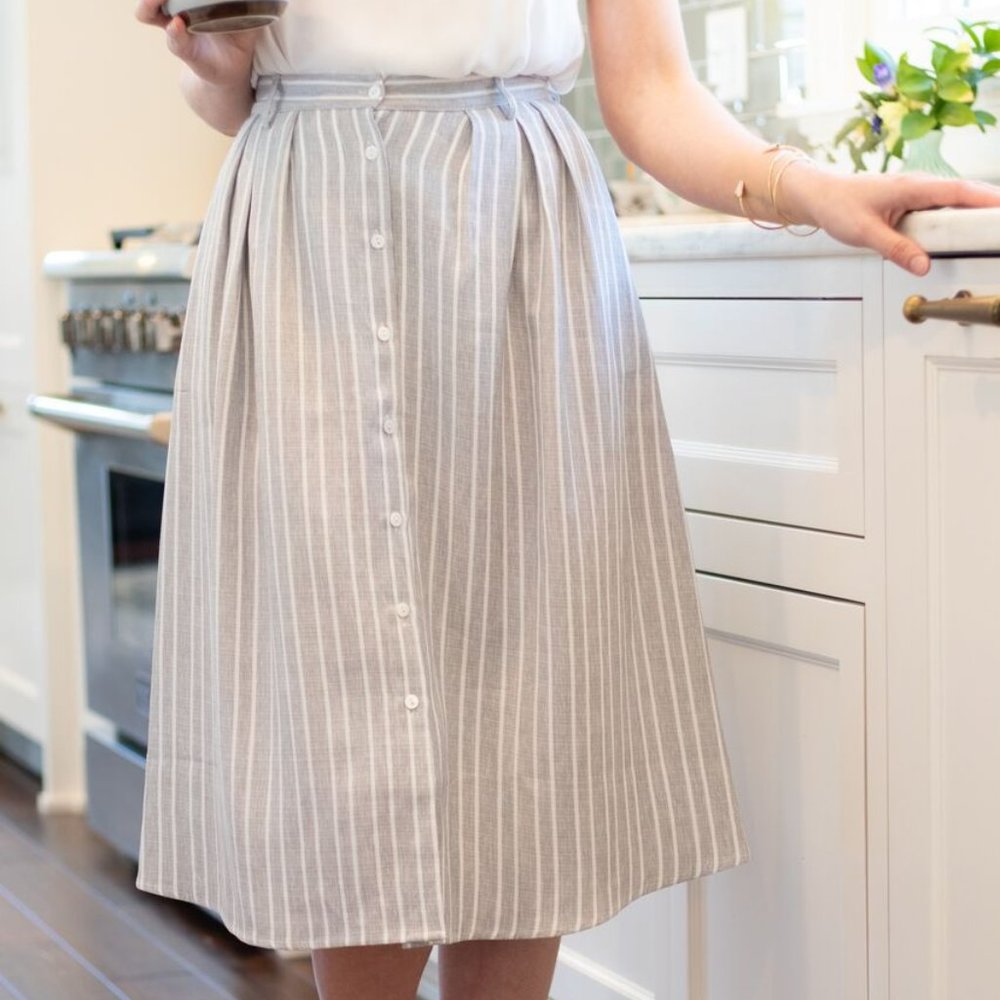 Gray Striped Midi Skirt